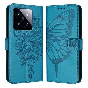 For Xiaomi 14 Pro 5G Global Embossed Butterfly Leather Phone Case(Blue)