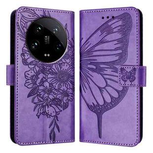 For Xiaomi 14 Ultra 5G Global Embossed Butterfly Leather Phone Case(Purple)