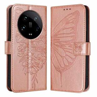 For Xiaomi 14 Ultra 5G Global Embossed Butterfly Leather Phone Case(Rose Gold)