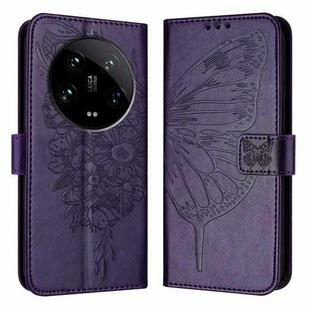 For Xiaomi 14 Ultra 5G Global Embossed Butterfly Leather Phone Case(Dark Purple)
