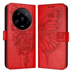 For Xiaomi 14 Ultra 5G Global Embossed Butterfly Leather Phone Case(Red)