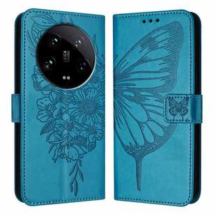 For Xiaomi 14 Ultra 5G Global Embossed Butterfly Leather Phone Case(Blue)