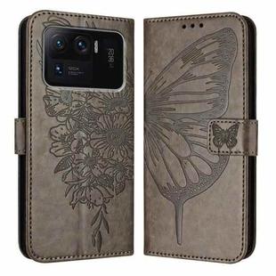 For Xiaomi Mi 11 Ultra Embossed Butterfly Leather Phone Case(Grey)