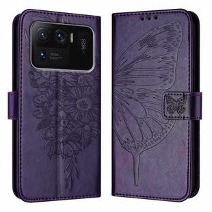 For Xiaomi Mi 11 Ultra Embossed Butterfly Leather Phone Case(Dark Purple)