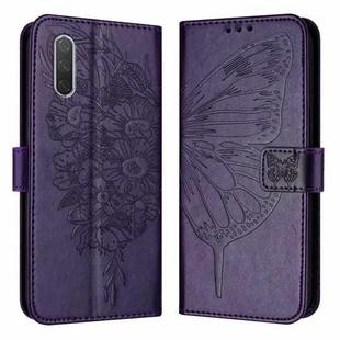 For Xiaomi Mi CC9e / Mi A3 Embossed Butterfly Leather Phone Case(Dark Purple)