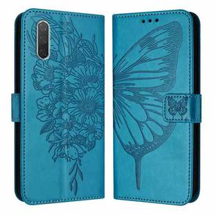 For Xiaomi Mi CC9e / Mi A3 Embossed Butterfly Leather Phone Case(Blue)