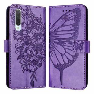 For Xiaomi Mi CC9 / Mi 9 Lite Embossed Butterfly Leather Phone Case(Purple)