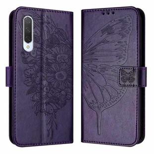 For Xiaomi Mi CC9 / Mi 9 Lite Embossed Butterfly Leather Phone Case(Dark Purple)