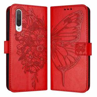 For Xiaomi Mi CC9 / Mi 9 Lite Embossed Butterfly Leather Phone Case(Red)