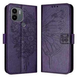 For Xiaomi Poco C51 / Poco C50 4G Embossed Butterfly Leather Phone Case(Dark Purple)