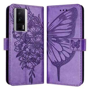 For Xiaomi Poco F5 Pro/Redmi K60/K60 Pro Embossed Butterfly Leather Phone Case(Purple)