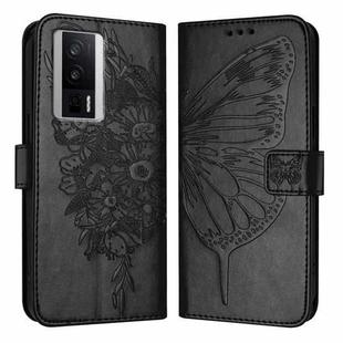 For Xiaomi Poco F5 Pro/Redmi K60/K60 Pro Embossed Butterfly Leather Phone Case(Black)