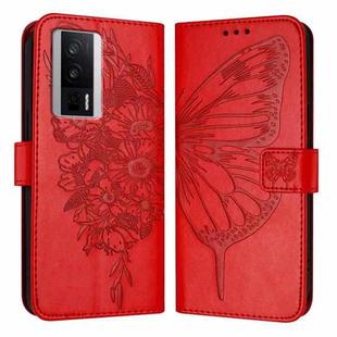 For Xiaomi Poco F5 Pro/Redmi K60/K60 Pro Embossed Butterfly Leather Phone Case(Red)