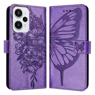 For Xiaomi Poco F5/Redmi Note 12 Turbo 5G Embossed Butterfly Leather Phone Case(Purple)