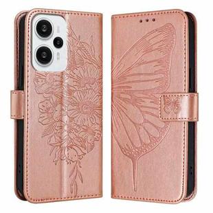 For Xiaomi Poco F5/Redmi Note 12 Turbo 5G Embossed Butterfly Leather Phone Case(Rose Gold)