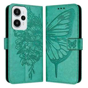 For Xiaomi Poco F5/Redmi Note 12 Turbo 5G Embossed Butterfly Leather Phone Case(Green)
