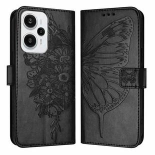 For Xiaomi Poco F5/Redmi Note 12 Turbo 5G Embossed Butterfly Leather Phone Case(Black)