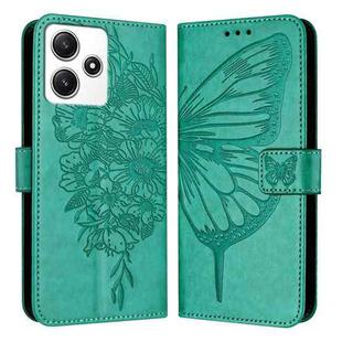 For Xiaomi Poco M6 Pro 5G / Redmi 12 4G/5G Embossed Butterfly Leather Phone Case(Green)