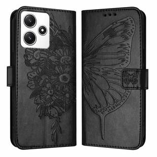For Xiaomi Poco M6 Pro 5G / Redmi 12 4G/5G Embossed Butterfly Leather Phone Case(Black)