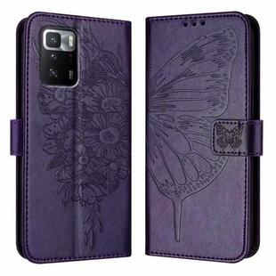 For Xiaomi Poco X3 GT Embossed Butterfly Leather Phone Case(Dark Purple)