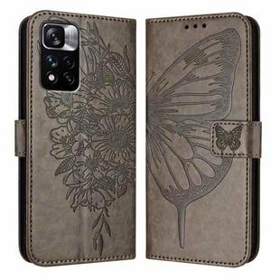 For Xiaomi Poco X4 NFC Embossed Butterfly Leather Phone Case(Grey)