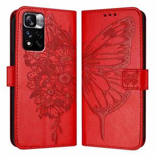 For Xiaomi Poco X4 NFC Embossed Butterfly Leather Phone Case(Red)
