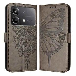 For Xiaomi Poco X6 Neo 5G Global Embossed Butterfly Leather Phone Case(Grey)