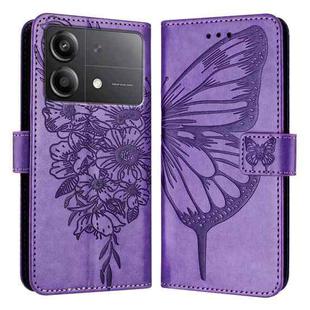 For Xiaomi Poco X6 Neo 5G Global Embossed Butterfly Leather Phone Case(Purple)