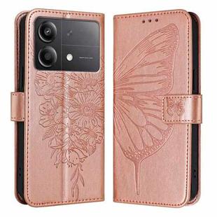 For Xiaomi Poco X6 Neo 5G Global Embossed Butterfly Leather Phone Case(Rose Gold)