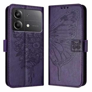For Xiaomi Poco X6 Neo 5G Global Embossed Butterfly Leather Phone Case(Dark Purple)