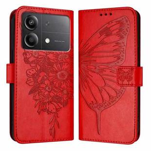 For Xiaomi Poco X6 Neo 5G Global Embossed Butterfly Leather Phone Case(Red)