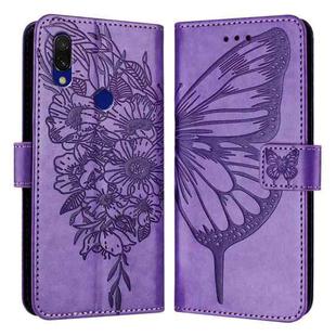 For Xiaomi Redmi 7 Embossed Butterfly Leather Phone Case(Purple)