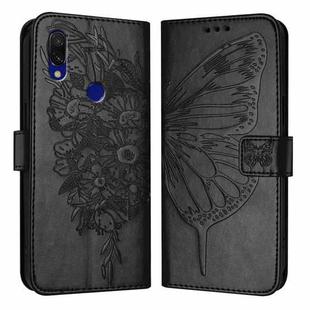 For Xiaomi Redmi 7 Embossed Butterfly Leather Phone Case(Black)