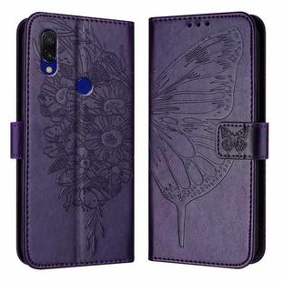 For Xiaomi Redmi 7 Embossed Butterfly Leather Phone Case(Dark Purple)