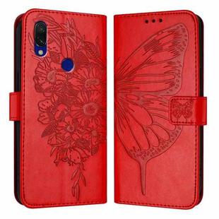 For Xiaomi Redmi 7 Embossed Butterfly Leather Phone Case(Red)