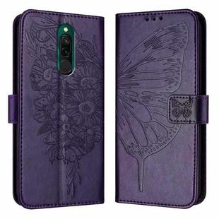 For Xiaomi Redmi 8 / 8A Embossed Butterfly Leather Phone Case(Dark Purple)