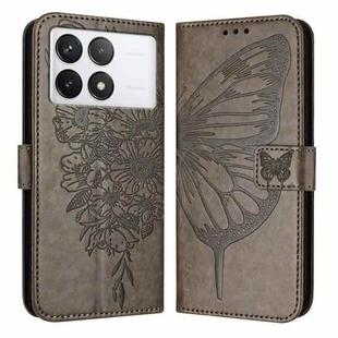 For Xiaomi Redmi K70 / K70 Pro Embossed Butterfly Leather Phone Case(Grey)