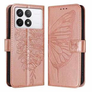 For Xiaomi Redmi K70 / K70 Pro Embossed Butterfly Leather Phone Case(Rose Gold)