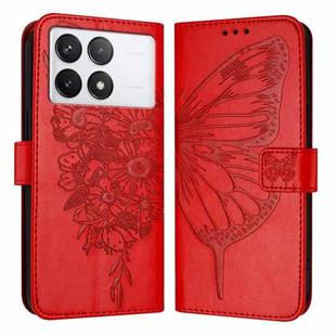 For Xiaomi Redmi K70 / K70 Pro Embossed Butterfly Leather Phone Case(Red)