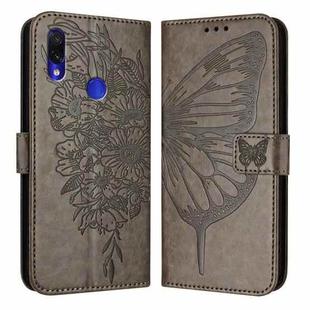 For Xiaomi Redmi Note 7/Note 7S/Note 7 Pro Embossed Butterfly Leather Phone Case(Grey)