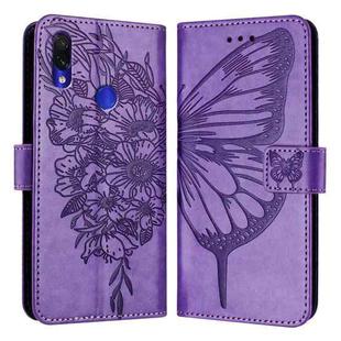 For Xiaomi Redmi Note 7/Note 7S/Note 7 Pro Embossed Butterfly Leather Phone Case(Purple)