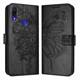 For Xiaomi Redmi Note 7/Note 7S/Note 7 Pro Embossed Butterfly Leather Phone Case(Black)