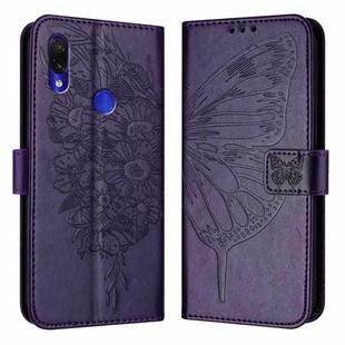 For Xiaomi Redmi Note 7/Note 7S/Note 7 Pro Embossed Butterfly Leather Phone Case(Dark Purple)