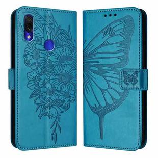 For Xiaomi Redmi Note 7/Note 7S/Note 7 Pro Embossed Butterfly Leather Phone Case(Blue)