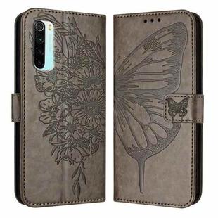 For Xiaomi Redmi Note 8 Embossed Butterfly Leather Phone Case(Grey)