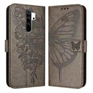 For Xiaomi Redmi Note 8 Pro Embossed Butterfly Leather Phone Case(Grey)