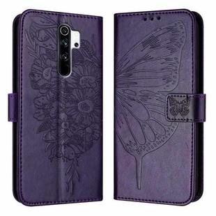 For Xiaomi Redmi Note 8 Pro Embossed Butterfly Leather Phone Case(Dark Purple)