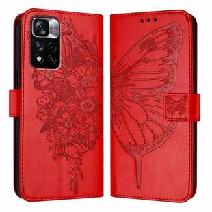 For Xiaomi Redmi Note 11 Pro+ 5G EU Embossed Butterfly Leather Phone Case(Red)