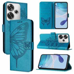 For Xiaomi Poco F6 Embossed Butterfly Leather Phone Case(Blue)
