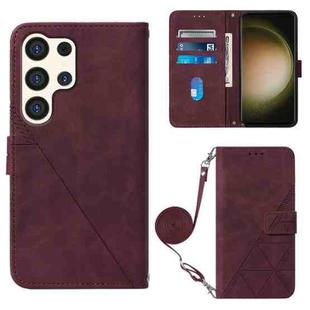 For Samsung Galaxy S24 Ultra 5G Crossbody 3D Embossed Flip Leather Phone Case(Wine Red)